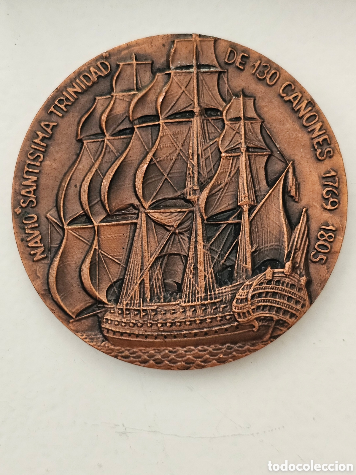 Medallas hist&oacute;ricas: Medalla de cobre del Sal&oacute;n N&aacute;utico de Barcelona XV 1977 Navio Sant&iacute;ssima Trinidad 1769 1805