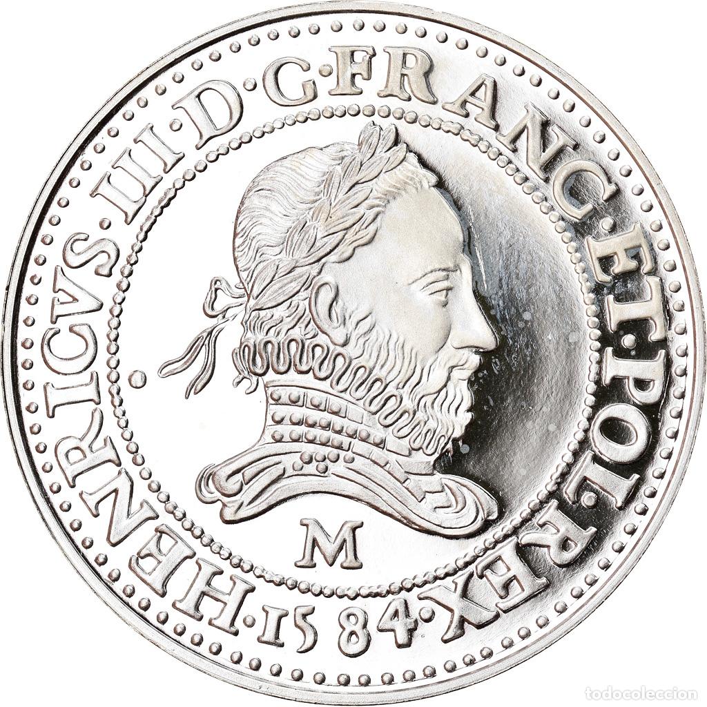 Medallas hist&oacute;ricas: [#4708] Francia, medalla, Reproduction du Franc au Col Frais&eacute;, Henri III, FDC, Plata