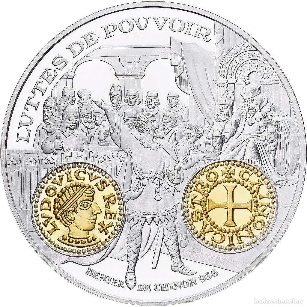 Medallas hist&oacute;ricas: [#1214089] Francia, medalla, Histoire Mon&eacute;taire, Denier de Chinon, Plata, FDC