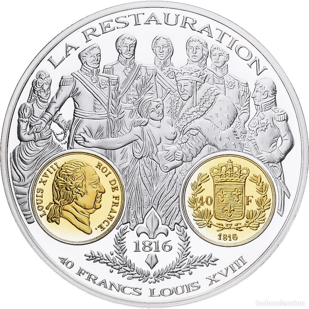 Medallas hist&oacute;ricas: [#1214100] Francia, medalla, Histoire Mon&eacute;taire, 40 Francs Louis XVIII, Plata, FDC