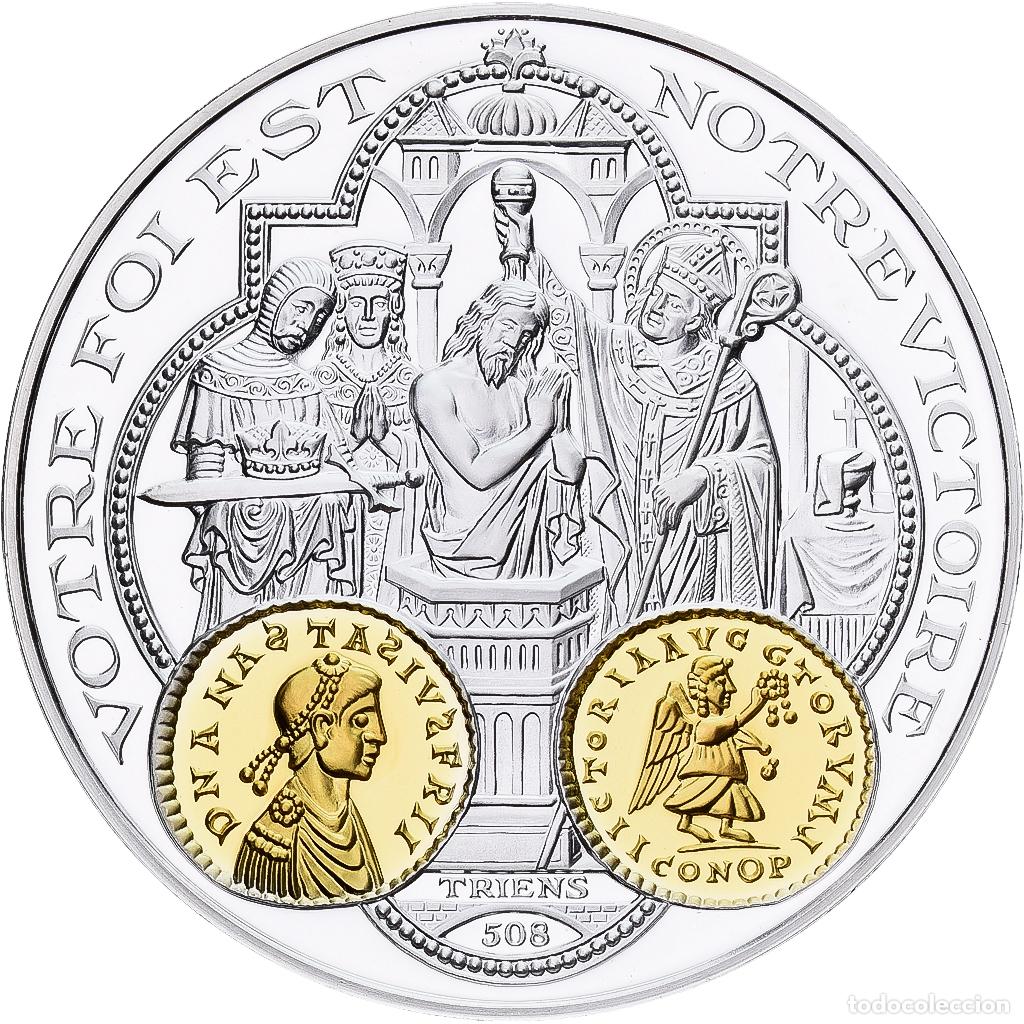 Medallas hist&oacute;ricas: [#1214109] Francia, medalla, 2000 Ans d'Histoire Mon&eacute;taire, Triens M&eacute;rovingien, Plata