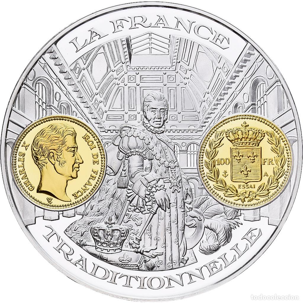 Medallas hist&oacute;ricas: [#1214121] Francia, medalla, Histoire Mon&eacute;taire, 100 Francs or Essai Charles X, Plata, FDC