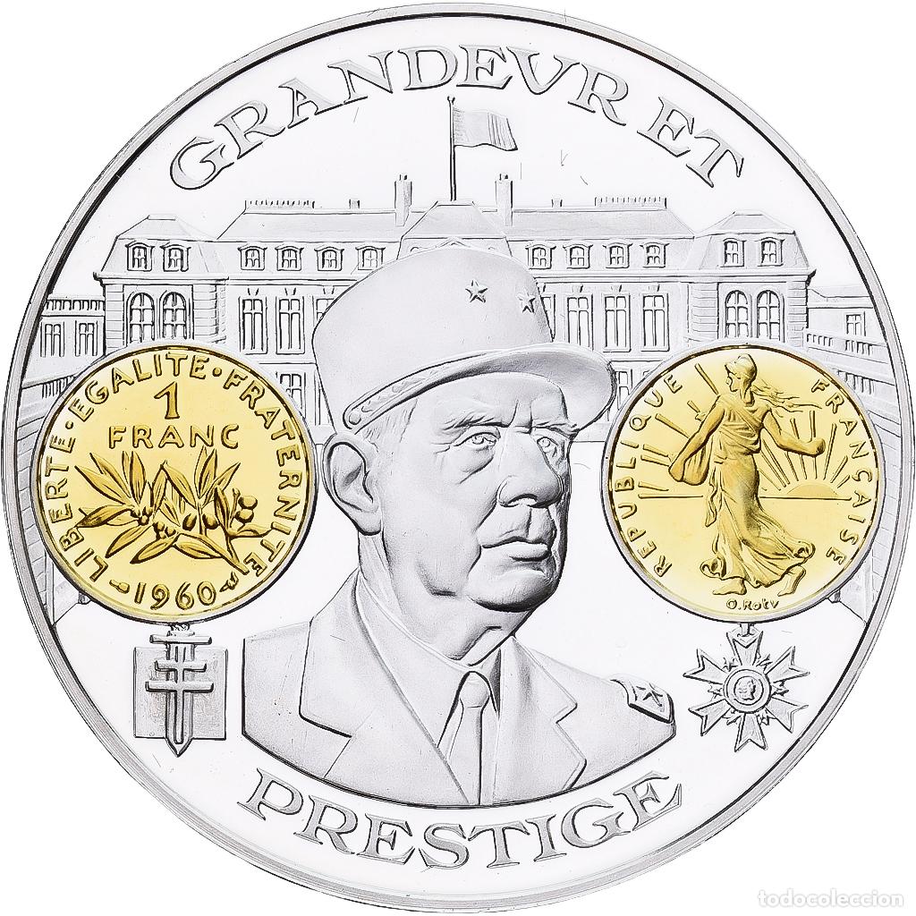 Medallas hist&oacute;ricas: [#1214130] Francia, medalla, Histoire Mon&eacute;taire, Grandeur et Prestige, De Gaulle, Plata