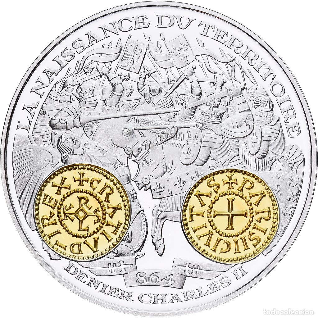 Medallas hist&oacute;ricas: [#1214131] Francia, medalla, Histoire Mon&eacute;taire, Denier Charles II, Plata, FDC
