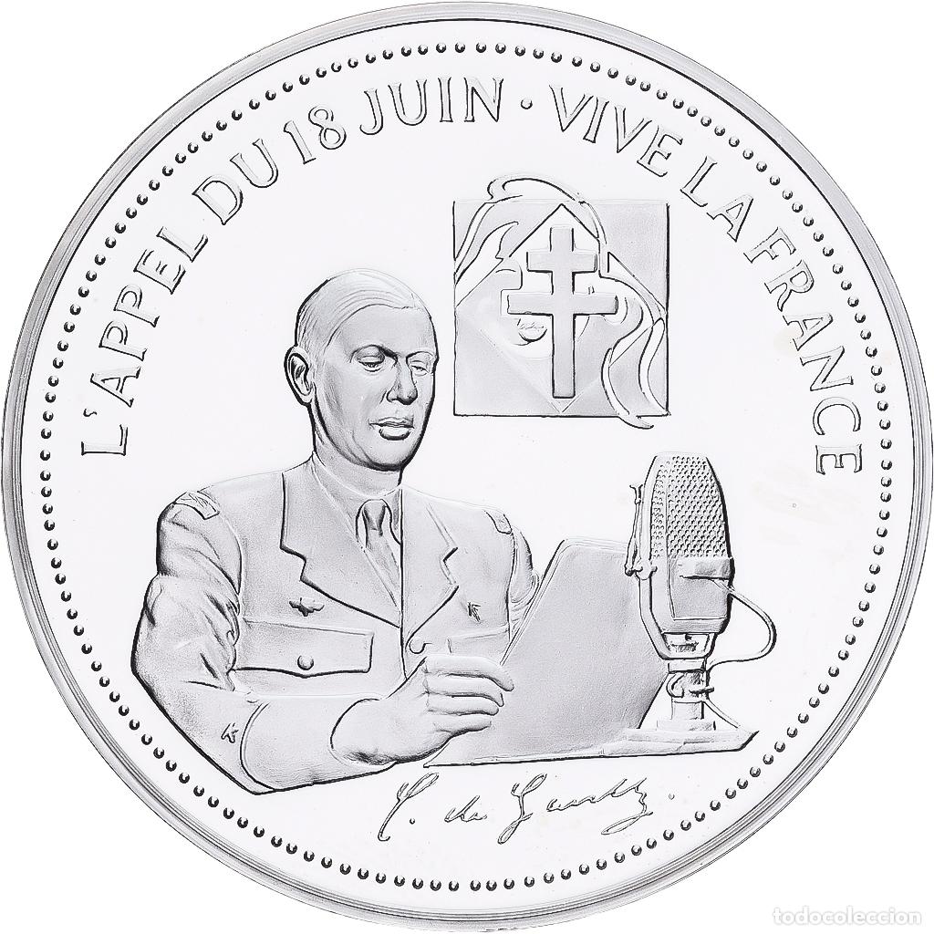 Medallas hist&oacute;ricas: [#1214186] Francia, medalla, Charles De Gaulle, Appel du 18 juin 1940, Plata, FDC