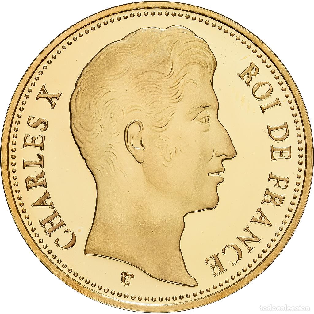 Historische Medaillen: [#1214226] Francia, medalla, R&eacute;plique 100 Francs Charles X, Copper Gilt, Prueba, FDC