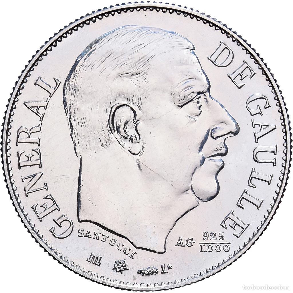 Medallas hist&oacute;ricas: [#1214251] Francia, medalla, G&eacute;n&eacute;ral De Gaulle, 1980, Plata, Santucci, FDC