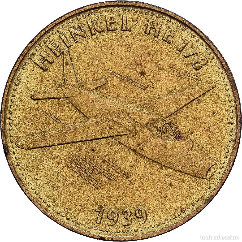 Medallas hist&oacute;ricas: [#1214487] Francia, zeton, Collection Shell, Heinkel HE 178, Bronce - aluminio, MBC+