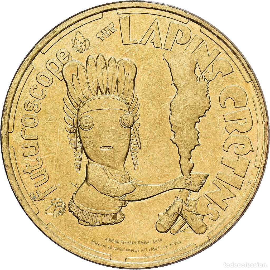 Medallas hist&oacute;ricas: [#1214508] Francia, zeton, 86/ Futuroscope - Lapins Cr&eacute;tins - Indien, 2014, Aluminio y
