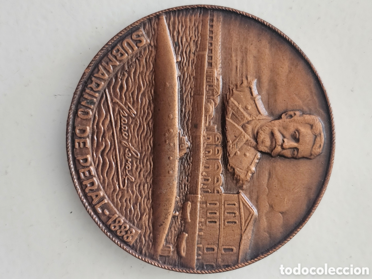 Medallas hist&oacute;ricas: Medalla de cobre del Sal&oacute;n N&aacute;utico XXIV 1986 Submarino de Peral 1888 M. PASQUAL