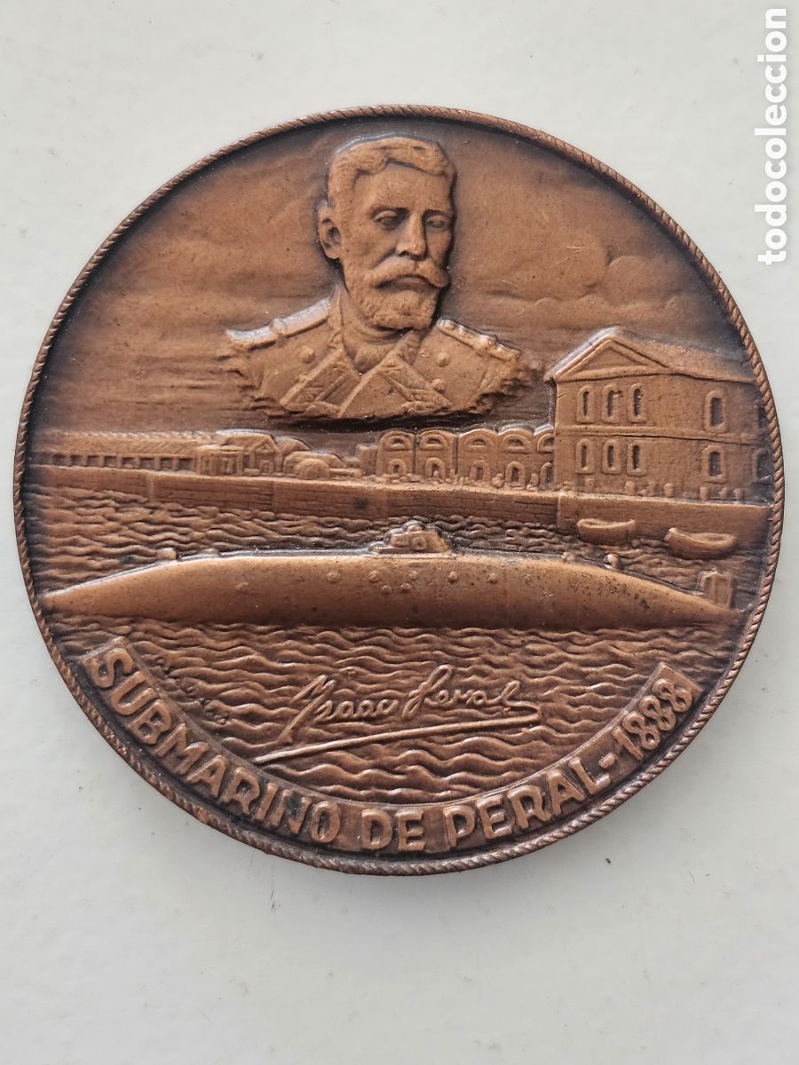Medallas hist&oacute;ricas: Medalla de cobre del Sal&oacute;n N&aacute;utico XXIV 1986 Submarino de Peral 1888 M. PASQUAL