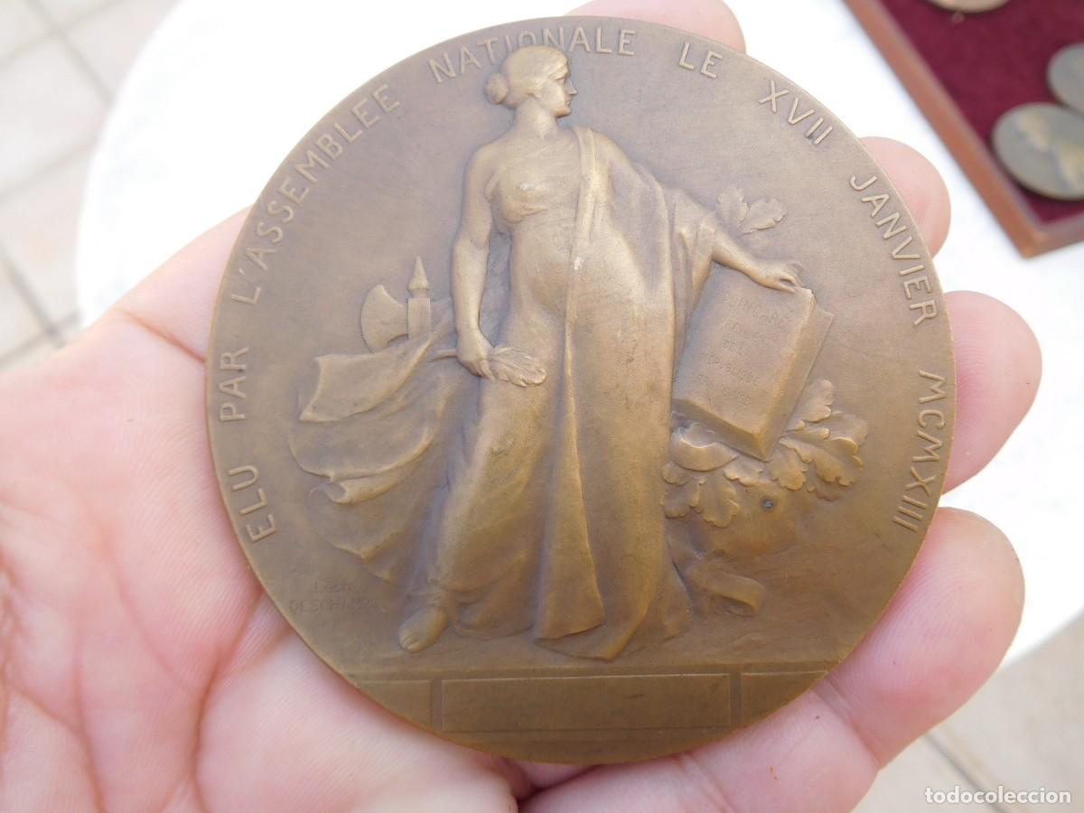 Medallas hist&oacute;ricas: Medalla antigua de bronce Raymond Poincare president de la republique francaise. Leon Deschamps