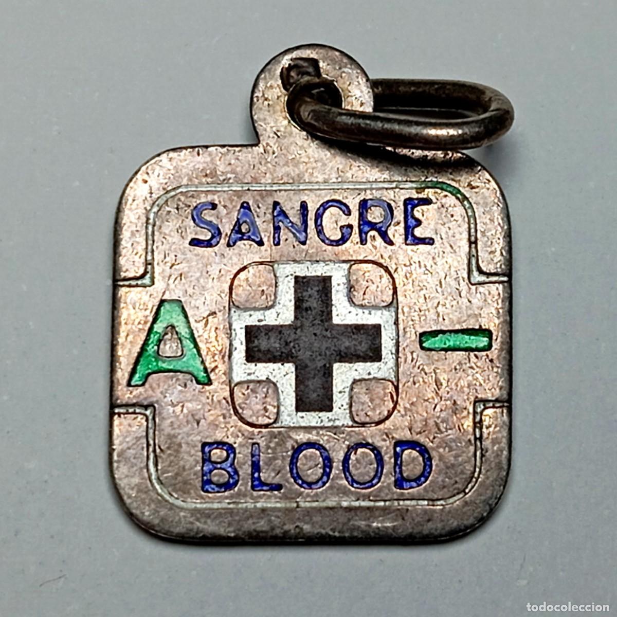 Medallas hist&oacute;ricas: ⚜️ BBG4 8. Antiguo Colgante Plata Grupo Sanguineo A- Sangre Blood Identificacion Medica Siglo XX