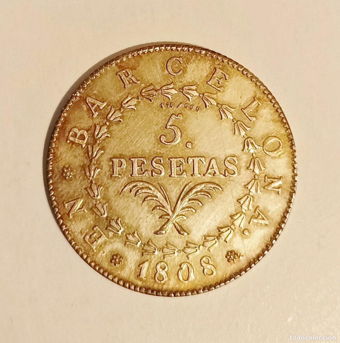Medallas hist&oacute;ricas: MEDALLA BARCELONA 5 PESETAS 1808 - PLATA