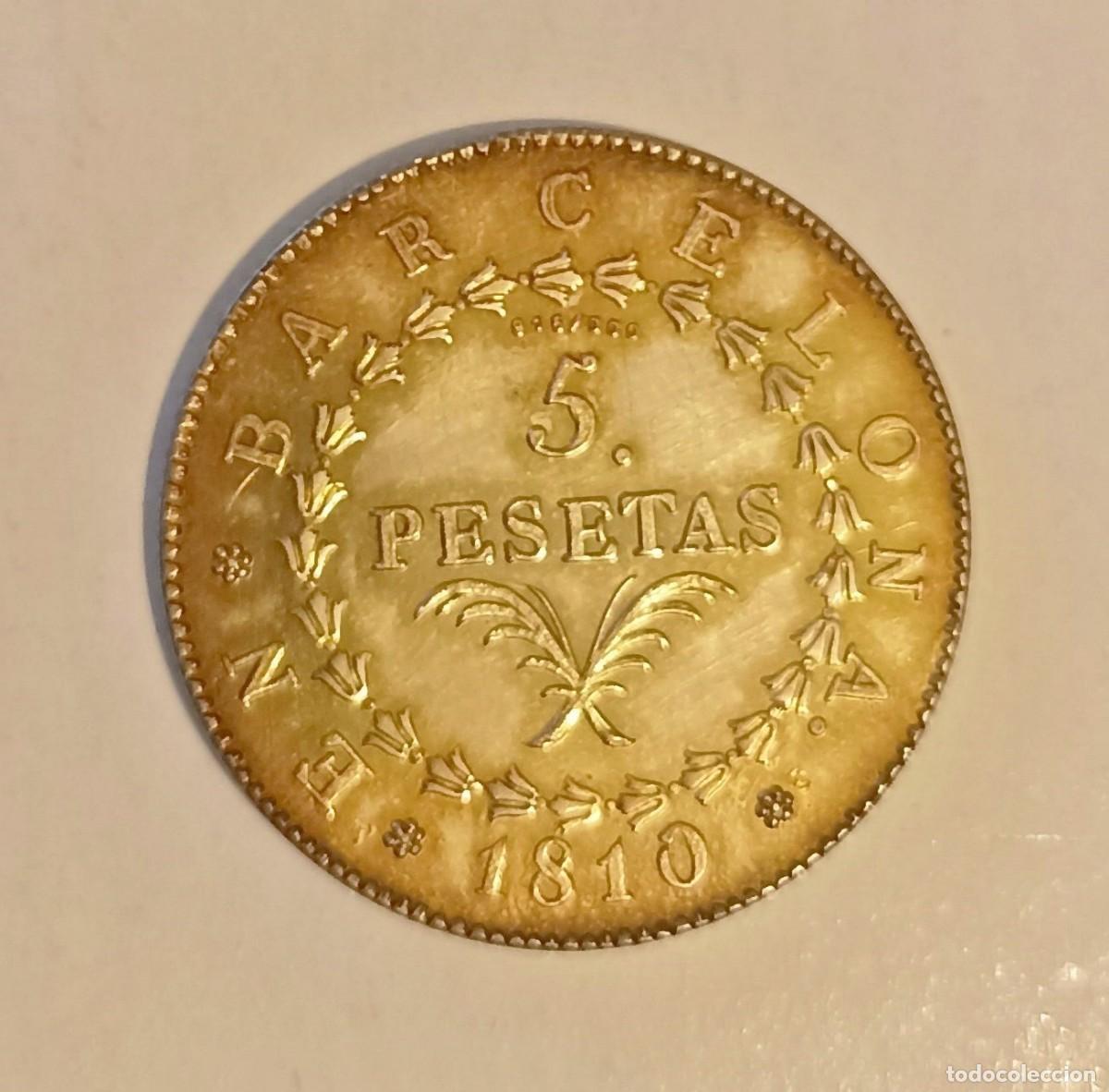 Medallas hist&oacute;ricas: MEDALLA BARCELONA 5 PESETAS 1810 - PLATA
