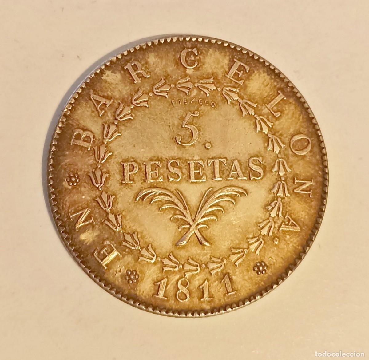 Medallas hist&oacute;ricas: MEDALLA BARCELONA 5 PESETAS 1811 - PLATA