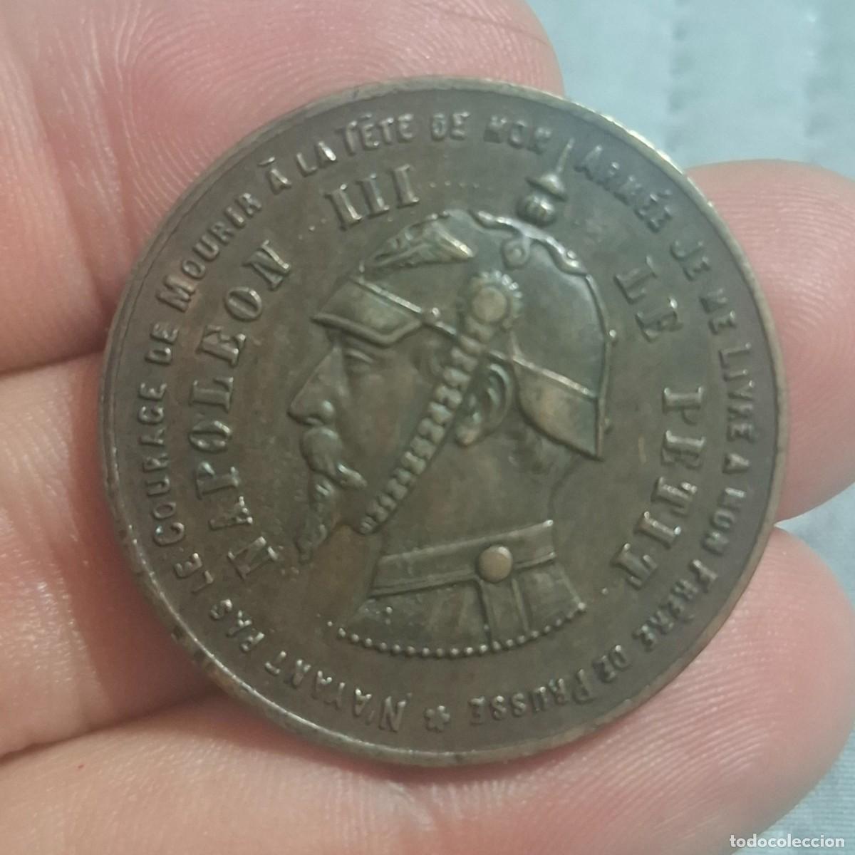 Medallas hist&oacute;ricas: Medalla satirica Napoleon III.GUERRA Franco-Prusiana.modulo 10 cts. Rara