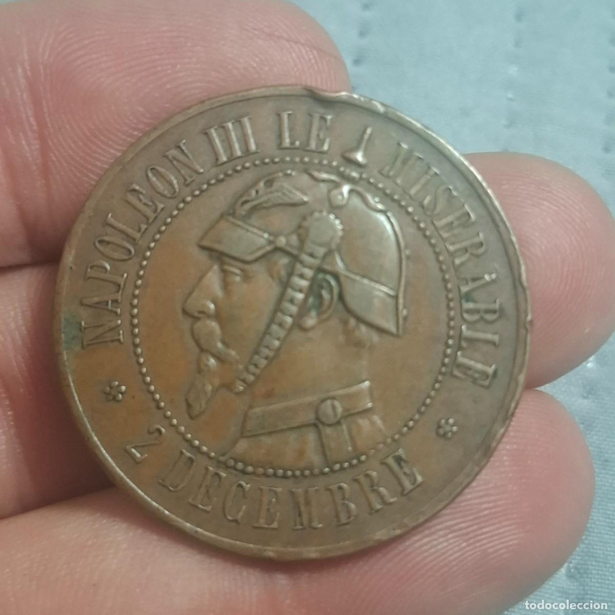 Medallas hist&oacute;ricas: Medalla satirica Napoleon III.GUERRA Franco-Prusiana.modulo 10 cts. Rara