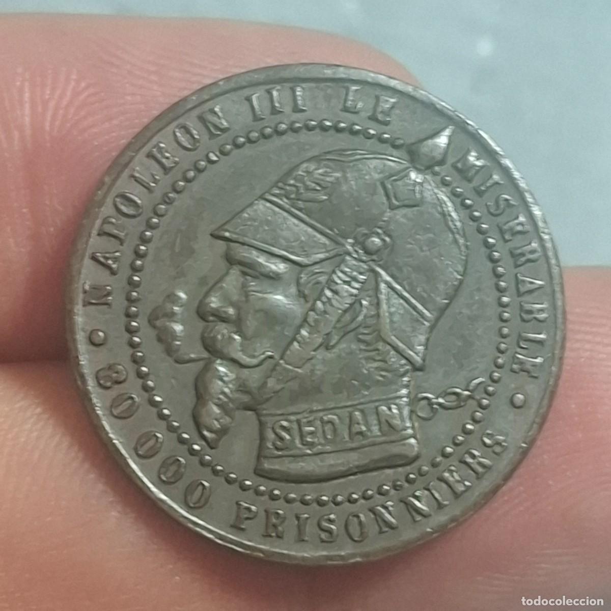 Medallas hist&oacute;ricas: Medalla satirica Napoleon III.GUERRA Franco-Prusiana.modulo 5 cts. Rara