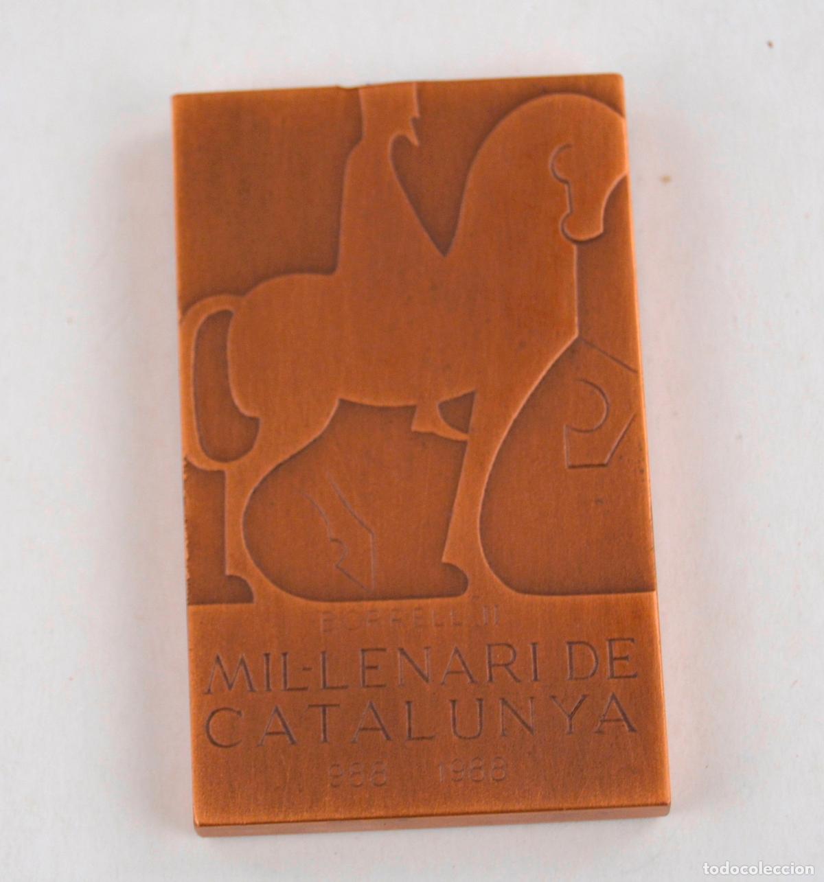 Medallas hist&oacute;ricas: Placa Mil&middot;lenari de Catalunya, Borrell II, 988 - 1988, Josep Maria Subirachs, hombre a caballo.