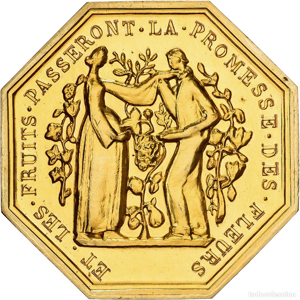 Medallas hist&oacute;ricas: [#398518] Francia, zeton, Amour et Mariage, Voeux, Bronce dorado, Fruits et Fleurs, SC