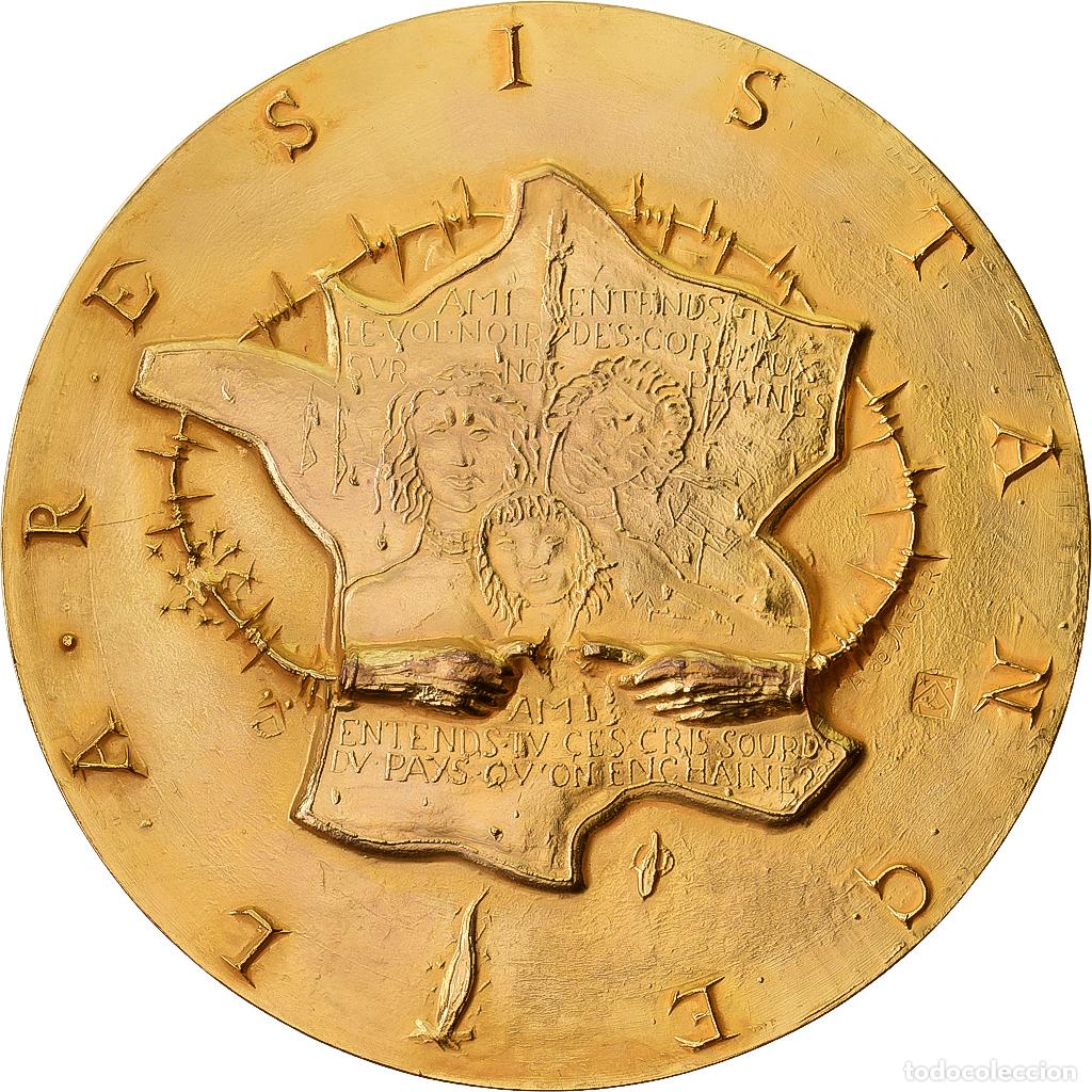 Medallas hist&oacute;ricas: [#1215040] Francia, medalla, La R&eacute;sistance, Bronce dorado, De Jeager, SC