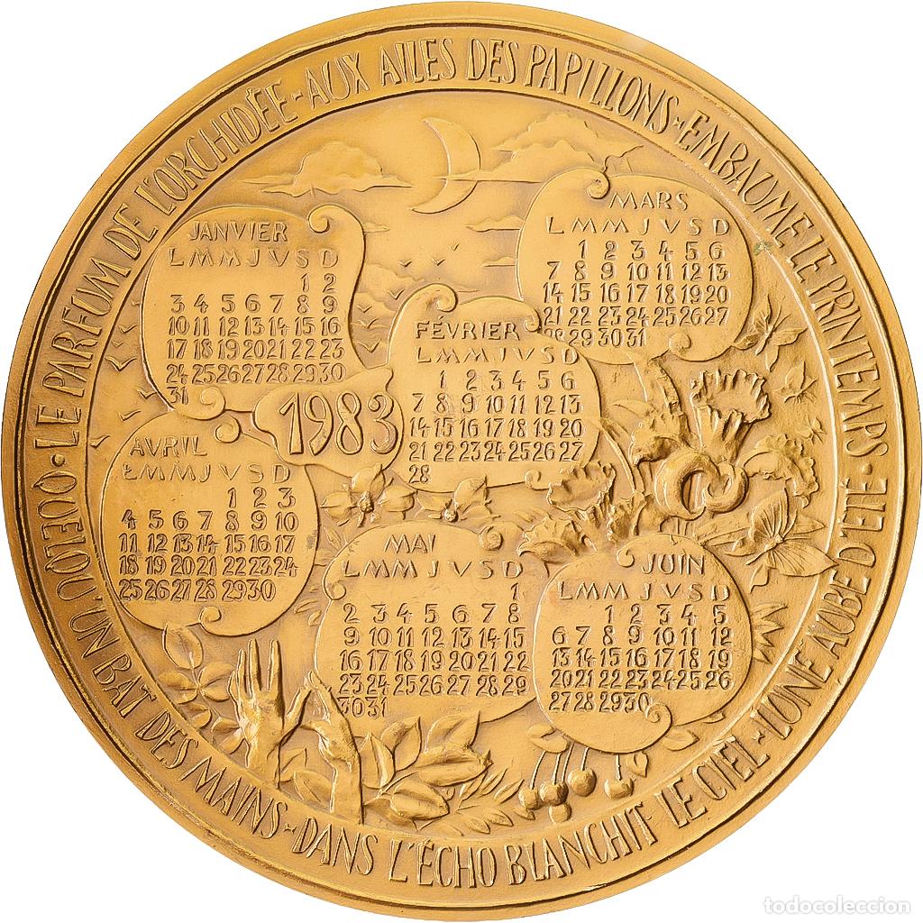 Medallas hist&oacute;ricas: [#1215009] Francia, medalla, Calendrier, Nouvelle Ann&eacute;e, Po&eacute;sie, 1983, Bronce, Marcel