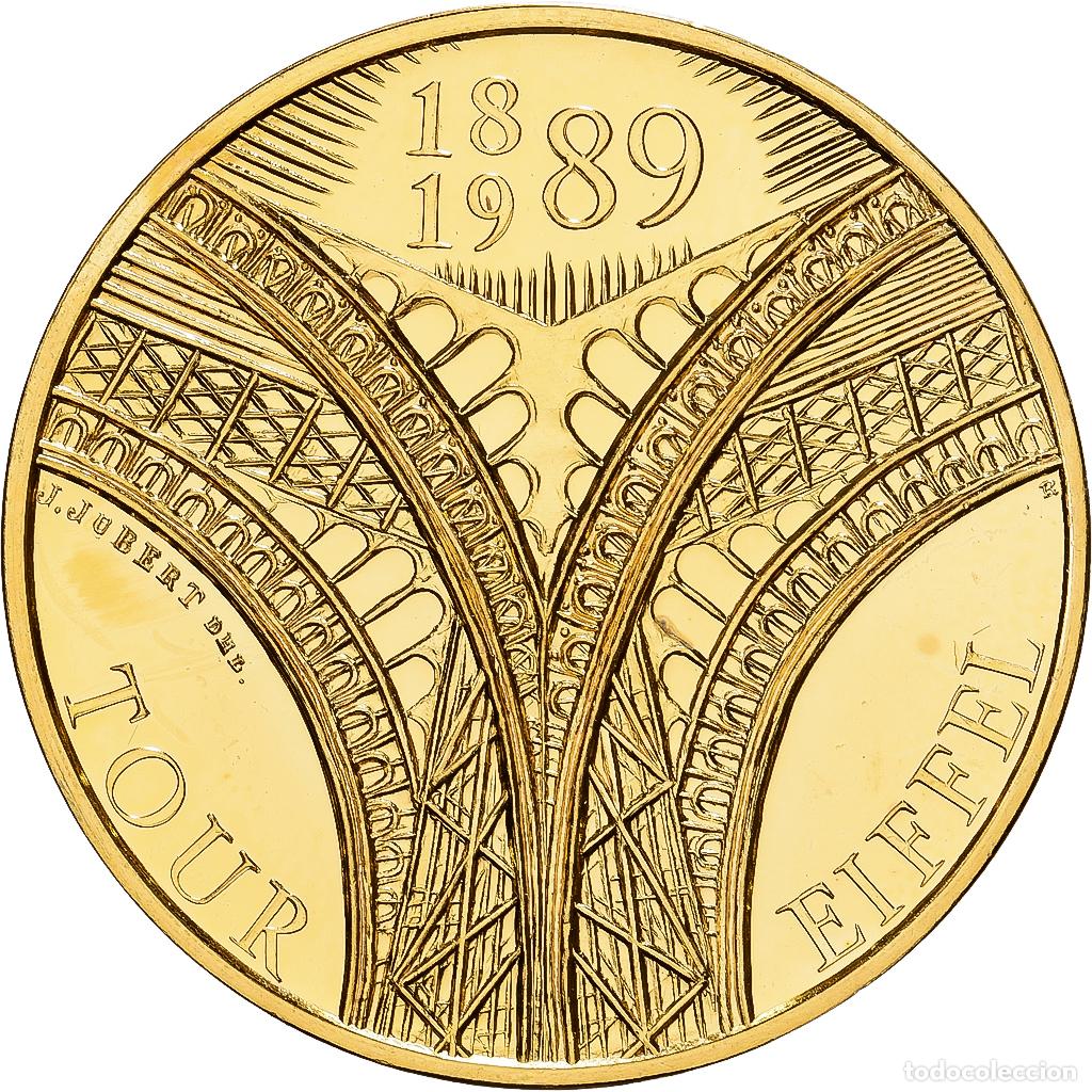 Medallas hist&oacute;ricas: [#1214550] Francia, medalla, La Tour Eiffel, 1989, Oro vermeil, Jubert, Centenaire, FDC