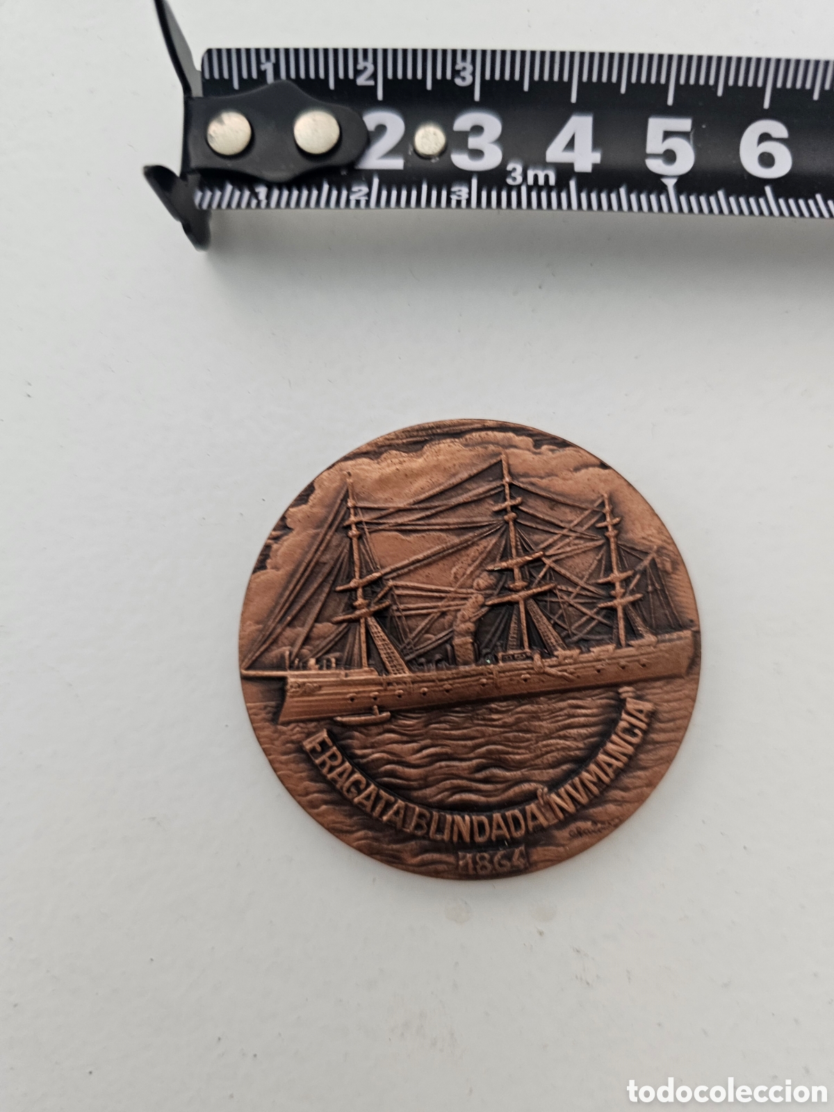 Medallas hist&oacute;ricas: Medalla de cobre del Sal&oacute;n N&aacute;utico XX 1982 Fragata blindada Numancia 1864 Aluart