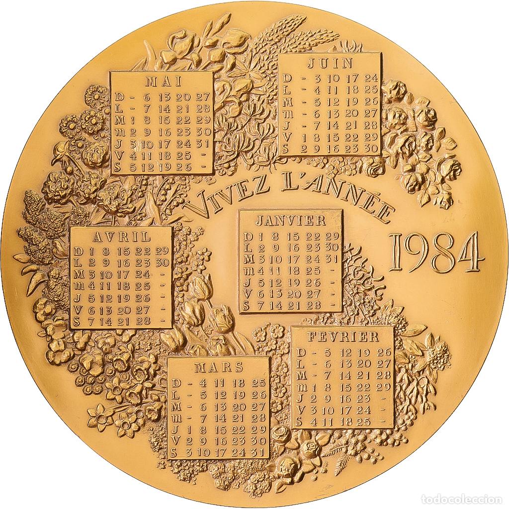 Medallas hist&oacute;ricas: [#1215008] Francia, medalla, Calendrier, Nouvelle Ann&eacute;e, Fleurs, 1984, Bronce, EBC