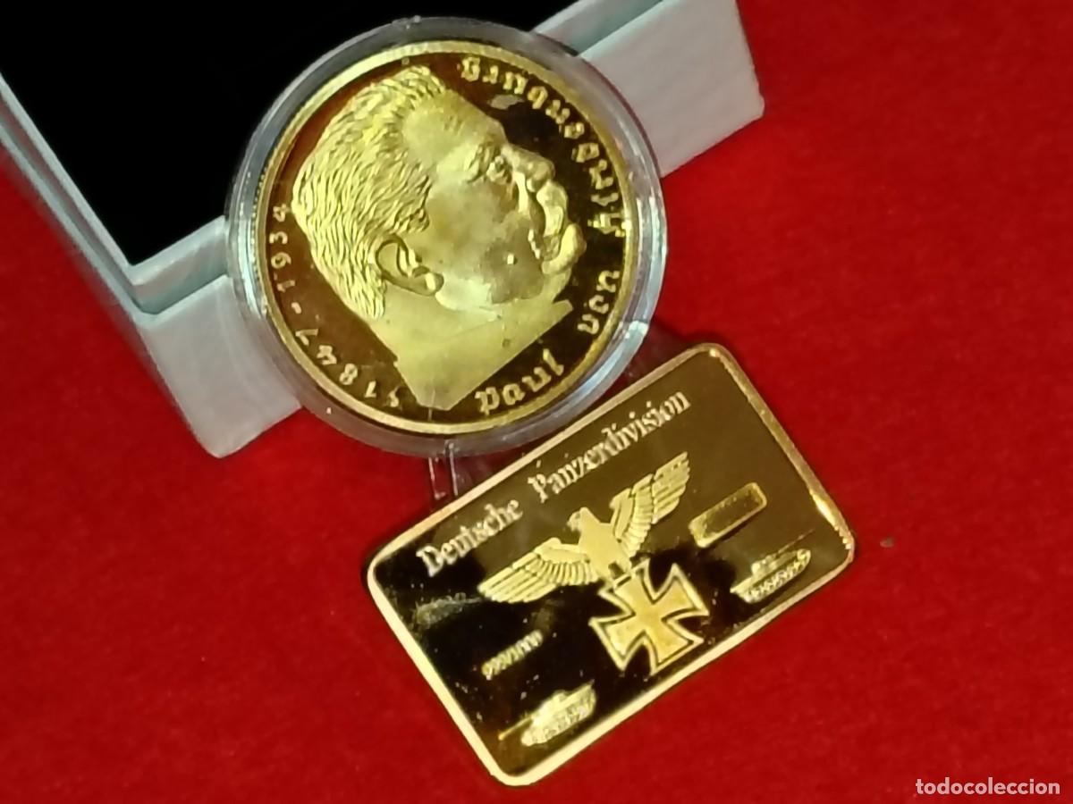 Medallas hist&oacute;ricas: MONEDA ORO 24K ALEMANIA NAZI 5 REICHSMARK 1938 PAUL VON HINDENBURG + LINGOTE LEOPARD