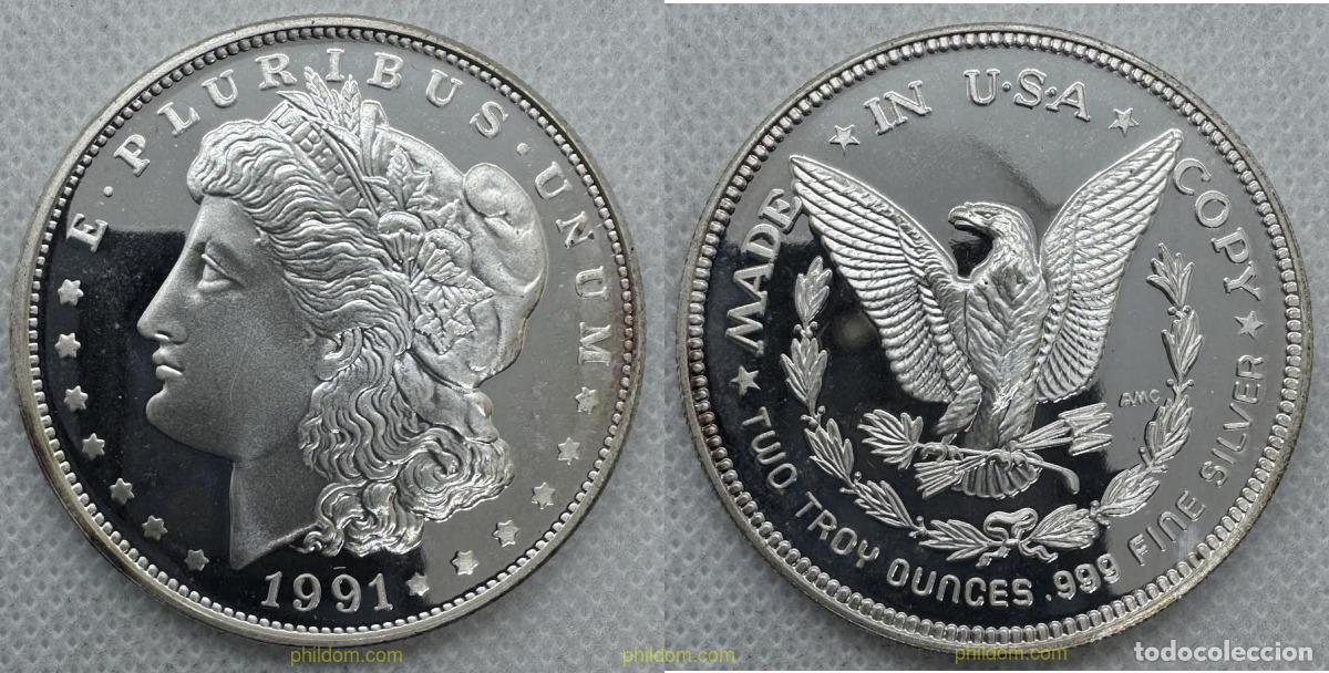 Medallas hist&oacute;ricas: MORGAN SILVER DOLLAR 1991 TWO TROY OUNCES .999 FINE SILVER PROOF