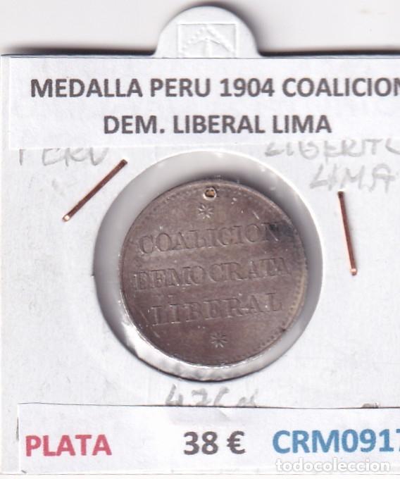 Medallas hist&oacute;ricas: CRM0917 MEDALLA PERU 1904 COALICION DEM. LIBERAL LIMA PLATA