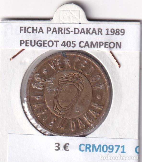 Medallas hist&oacute;ricas: CRM0971 FICHA PARIS-DAKAR 1989 PEUGEOT 405 CAMPEON