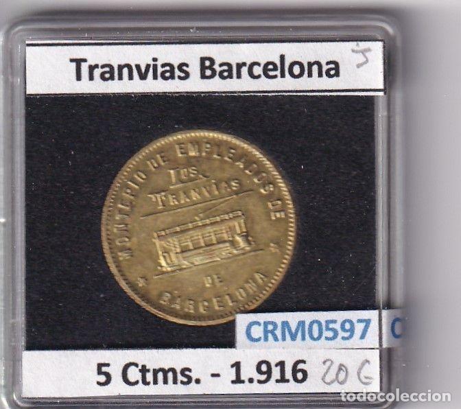 M&eacute;dailles historiques: CRM0597 FICHA TRANVIAS BARCELONA 5 CENTIMOS 1916