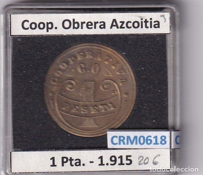 M&eacute;dailles historiques: CRM0618 FICHA COOP. OBRERA AZCOITIA 1 PESETA 1915