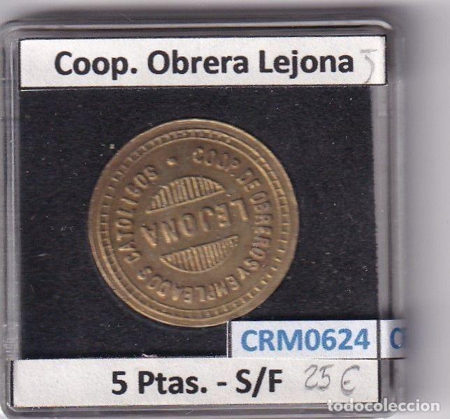 M&eacute;dailles historiques: CRM0624 FICHA COOP. OBRERA LEJONA 5 PESETAS S/F
