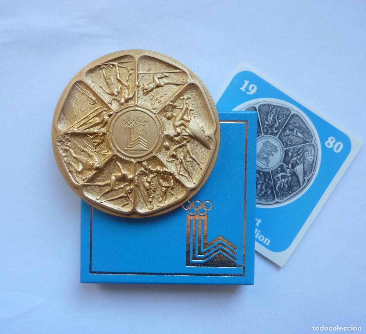 Medallas hist&oacute;ricas: Juegos ol&iacute;mpicos. Medalla calendario, en su caja, olimpiadas de invierno de Placid Lake 1980.