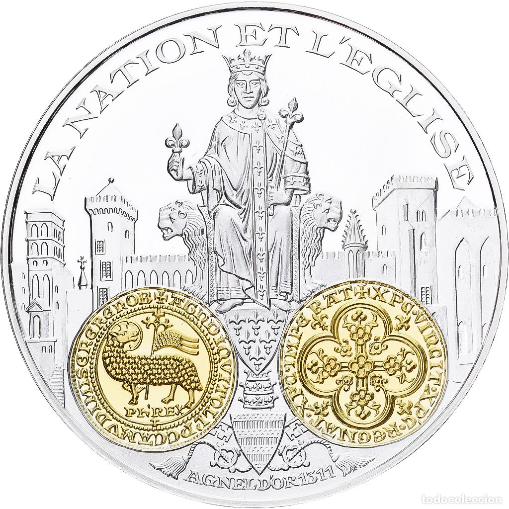 Medallas hist&oacute;ricas: [#1214056] Francia, medalla, 2000 Ans d'Histoire Mon&eacute;taire, Agnel d'Or, Plata, FDC