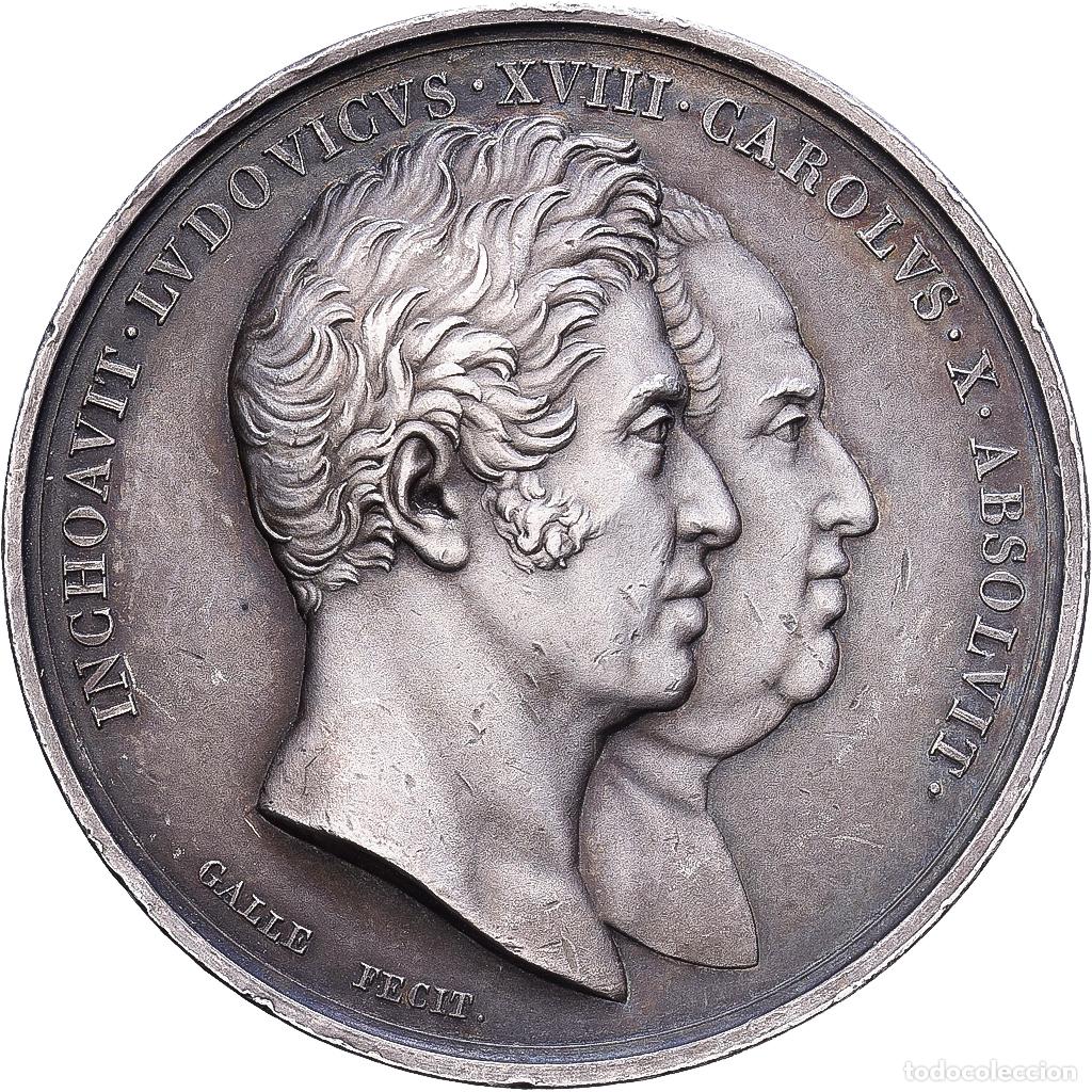 Medallas hist&oacute;ricas: [#1215618] Francia, medalla, Charles X et Louis XVIII, Inauguration de la Statue de Louis