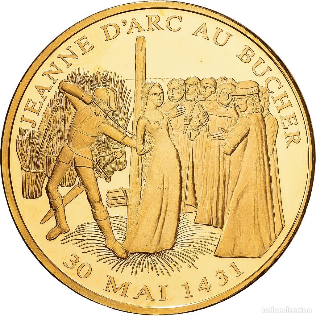 Medallas hist&oacute;ricas: [#1215704] Francia, medalla, Histoire de France, Jeanne d'Arc au Bucher, Copper Gilt, FDC