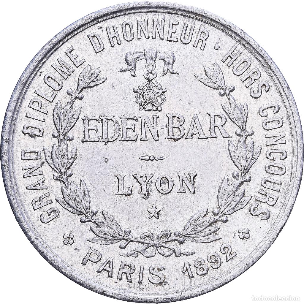 Medallas hist&oacute;ricas: [#1215728] Francia, zeton, Soci&eacute;t&eacute; anonyme des Eden Bars, Lyon, 1892, Aluminio, MBC+