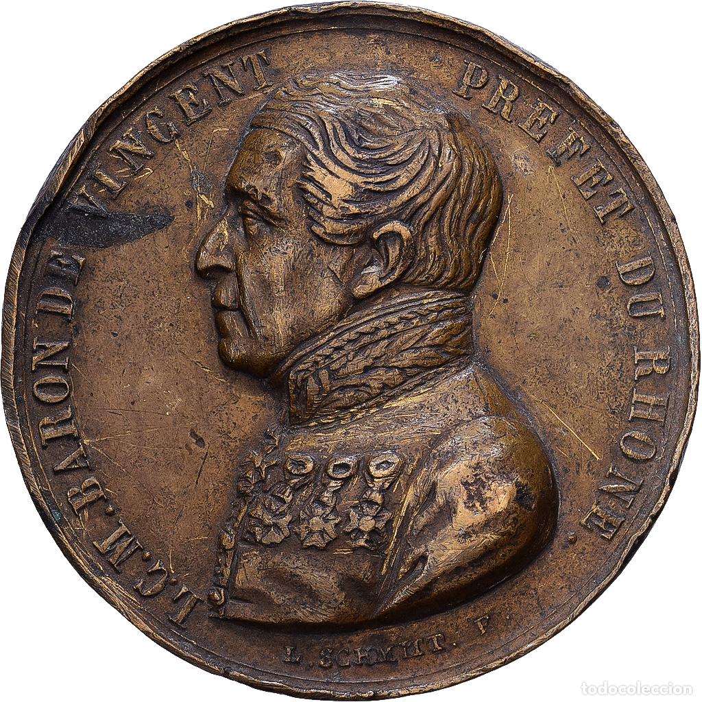 Medallas hist&oacute;ricas: [#1215731] Francia, medalla, Baron de Vincent, Pr&eacute;fet du Rh&ocirc;ne, 1851, Lat&oacute;n, BC+