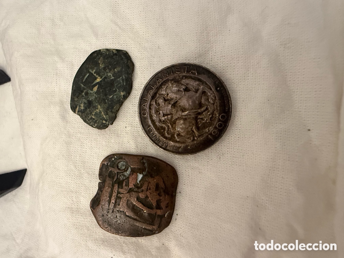 Medallas hist&oacute;ricas: Lote de 3 monedas y medalla antigua &ndash; Uni&oacute; Catalanista 1900 y piezas de cobre