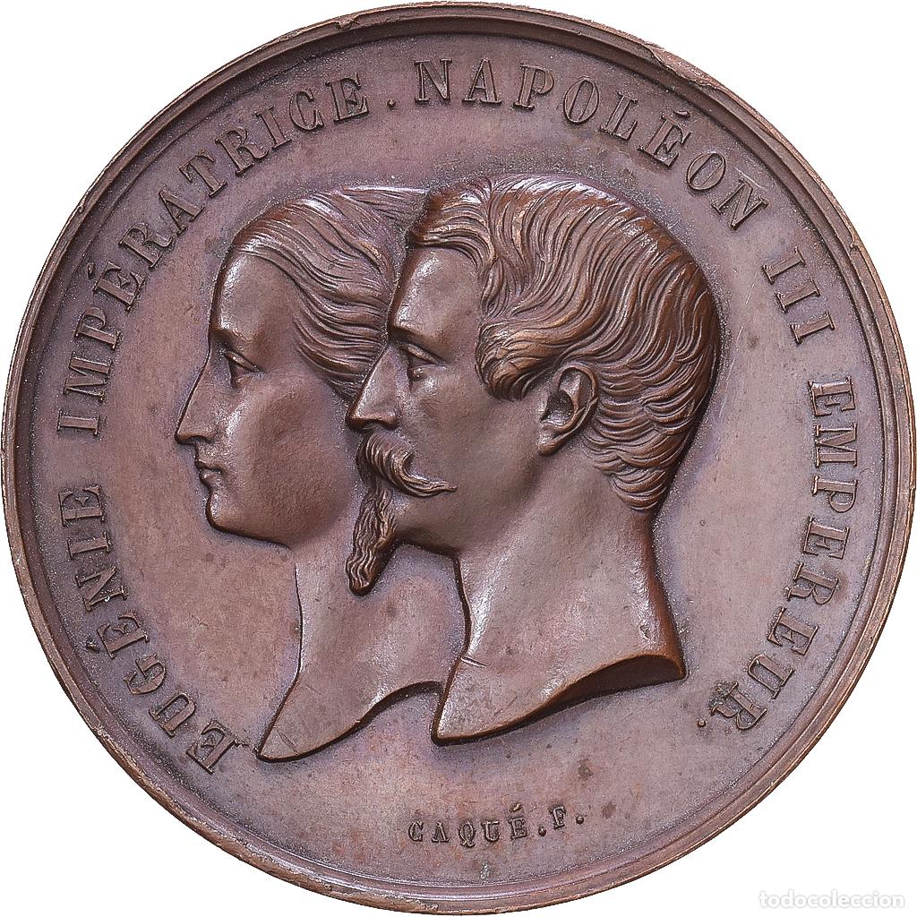 Medallas hist&oacute;ricas: [#1216331] Francia, medalla, Eug&eacute;nie et Napol&eacute;on III, Palais de l'Industrie, 1855, Cobre