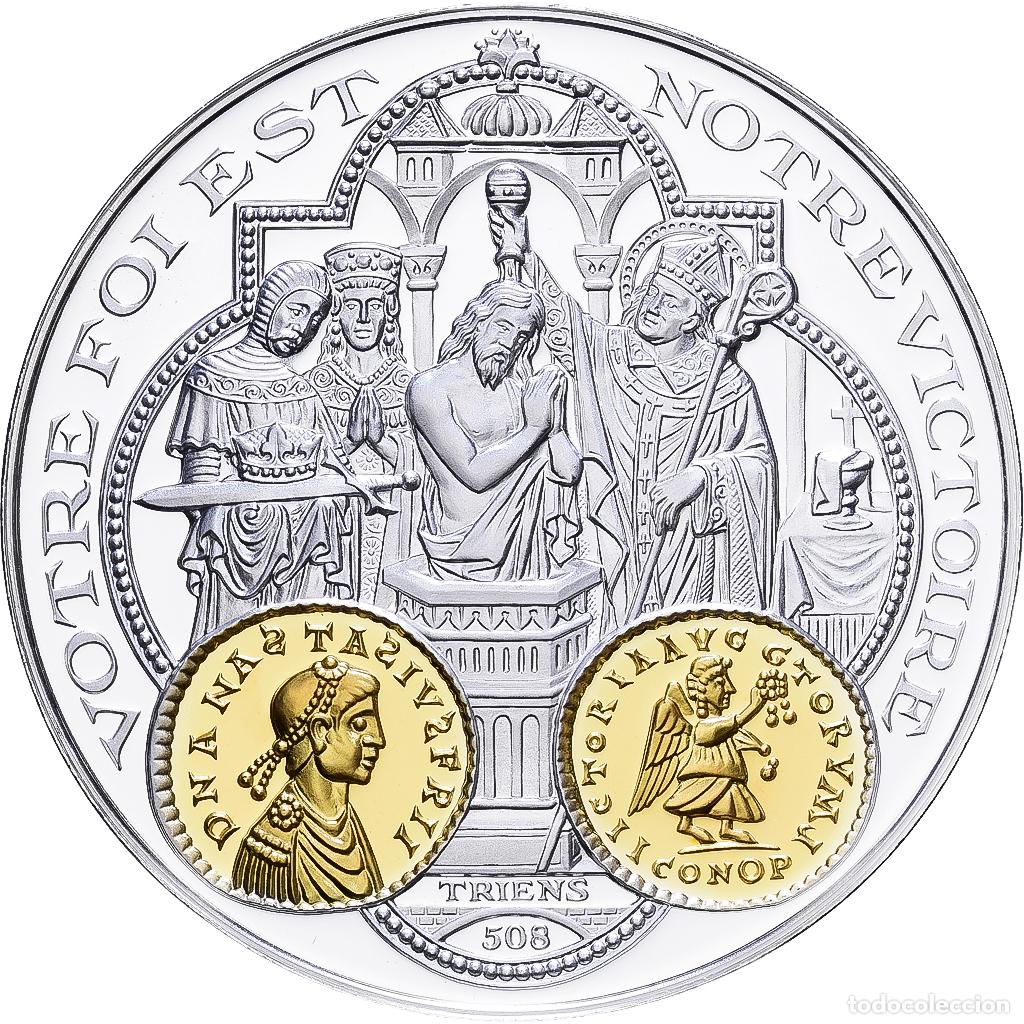 Medallas hist&oacute;ricas: [#1216693] Francia, medalla, 2000 Ans d'Histoire Mon&eacute;taire, Triens M&eacute;rovingien, Plata