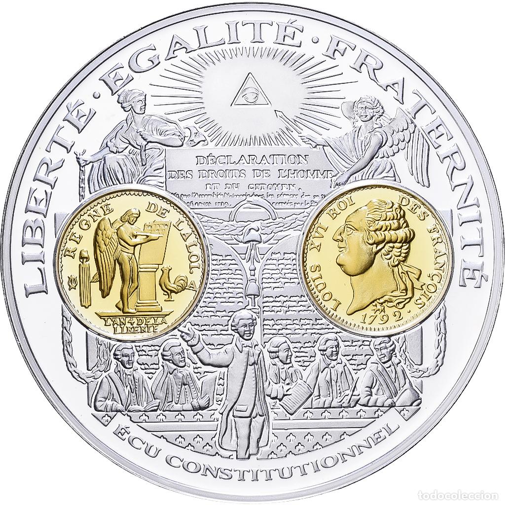 Medallas hist&oacute;ricas: [#1216696] Francia, medalla, Histoire de la Monnaie Fran&ccedil;aise, Ecu Constitutionnel, Plata