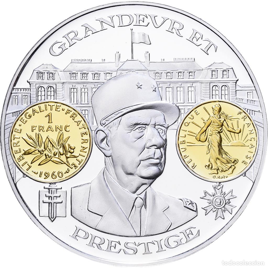 Medallas hist&oacute;ricas: [#1216700] Francia, medalla, Histoire Mon&eacute;taire, Franc Semeuse, De Gaulle, Plata, FDC