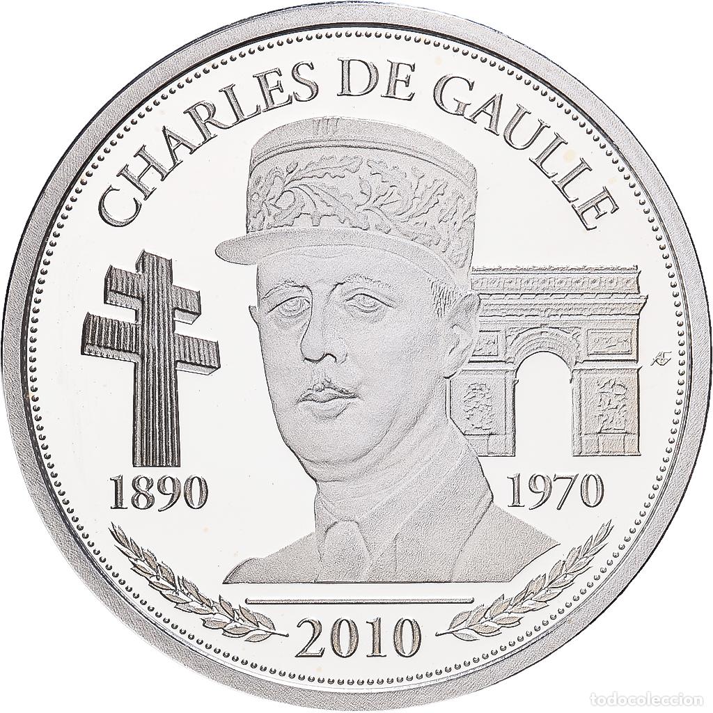 Medallas hist&oacute;ricas: [#1216620] Francia, medalla, V&egrave;me R&eacute;publique, Charles De Gaulle, 2010, Plata, FDC