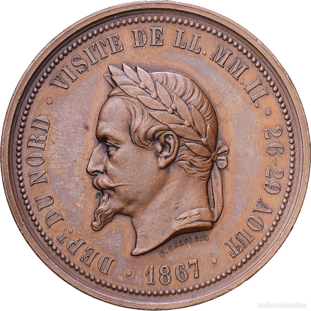Medallas hist&oacute;ricas: [#1216662] Francia, medalla, Napol&eacute;on III, Visite de la Chambre de Commerce de Lille